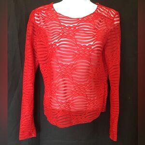 Kenneth Cole Red Asymmetrical Sheer Blouse